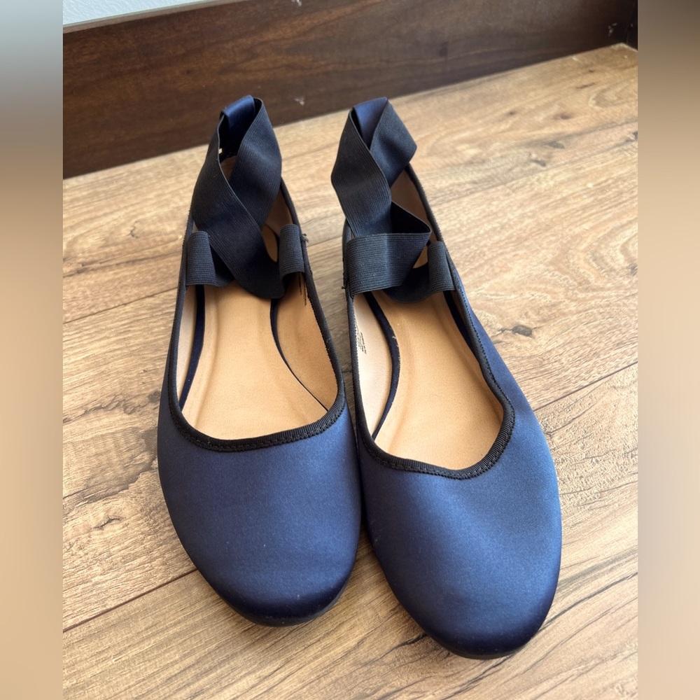 Navy satin ballets flats